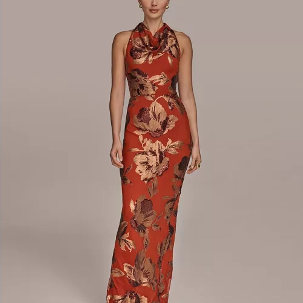 Donna Karan Red Floral Maxi Dress